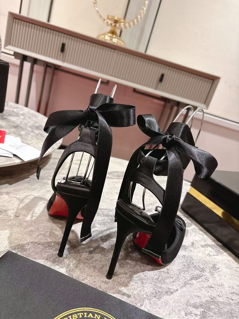 Ch**an louboutin cassia lace up 10cm strappy pumps - black