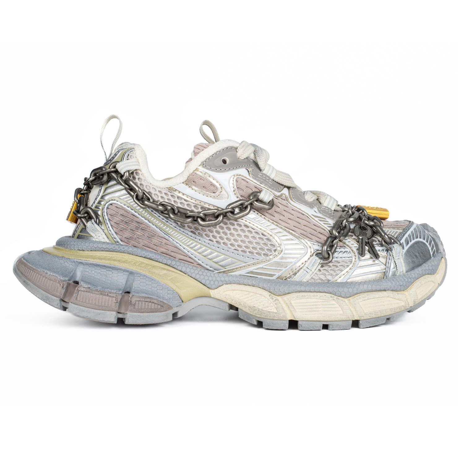 Ba*len*cia*ga 3xl chain sneaker ''eggshell silver gold''