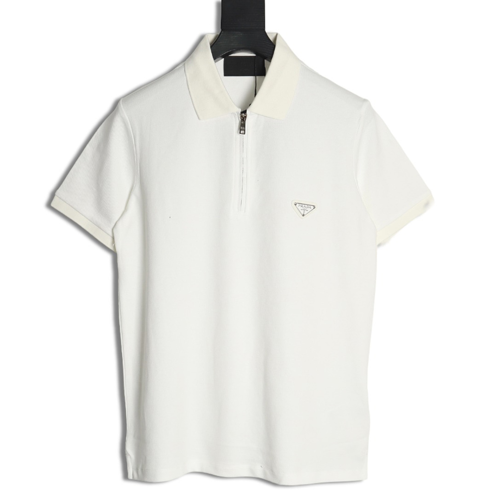 Pra*a classic triangle logo half-zip short-sleeved polo shirt