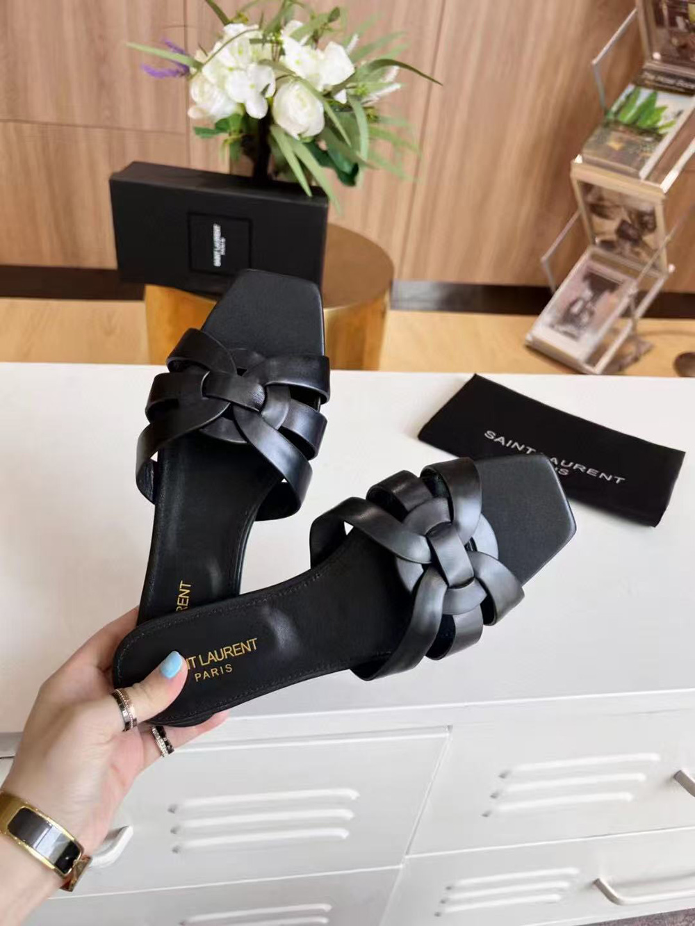 Sa**t Lau*nt tribute sandals in smooth leather