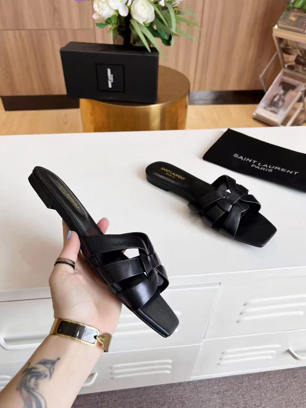 Sa**t Lau*nt tribute sandals in smooth leather