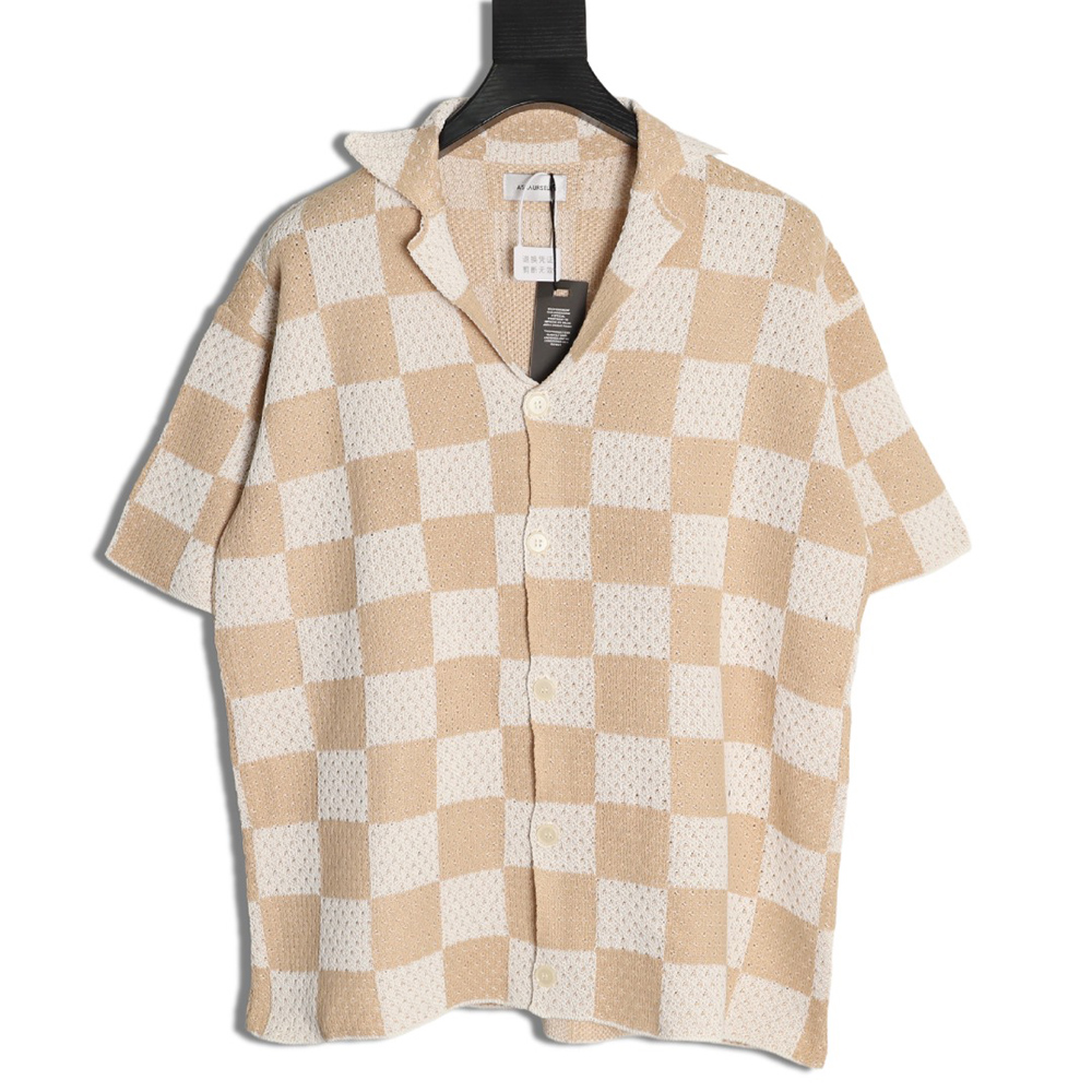 Askyurself checkerboard knit short-sleeved shirt