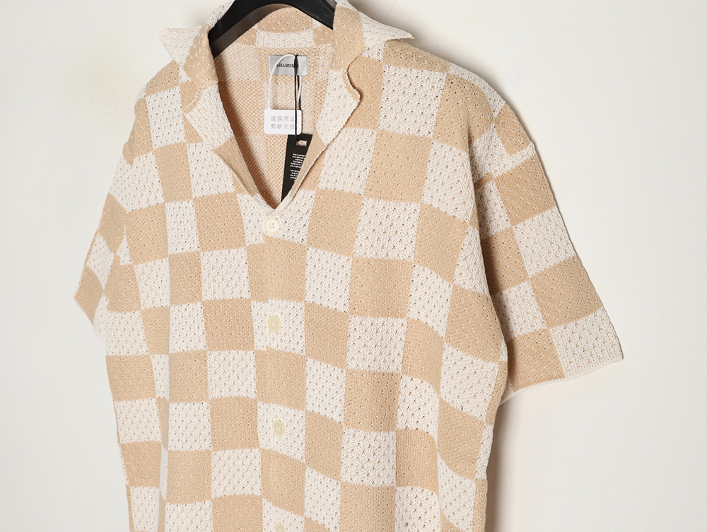 Askyurself checkerboard knit short-sleeved shirt