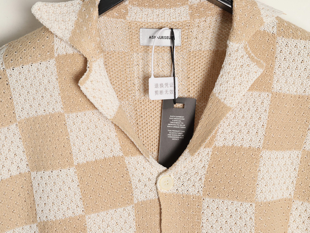 Askyurself checkerboard knit short-sleeved shirt