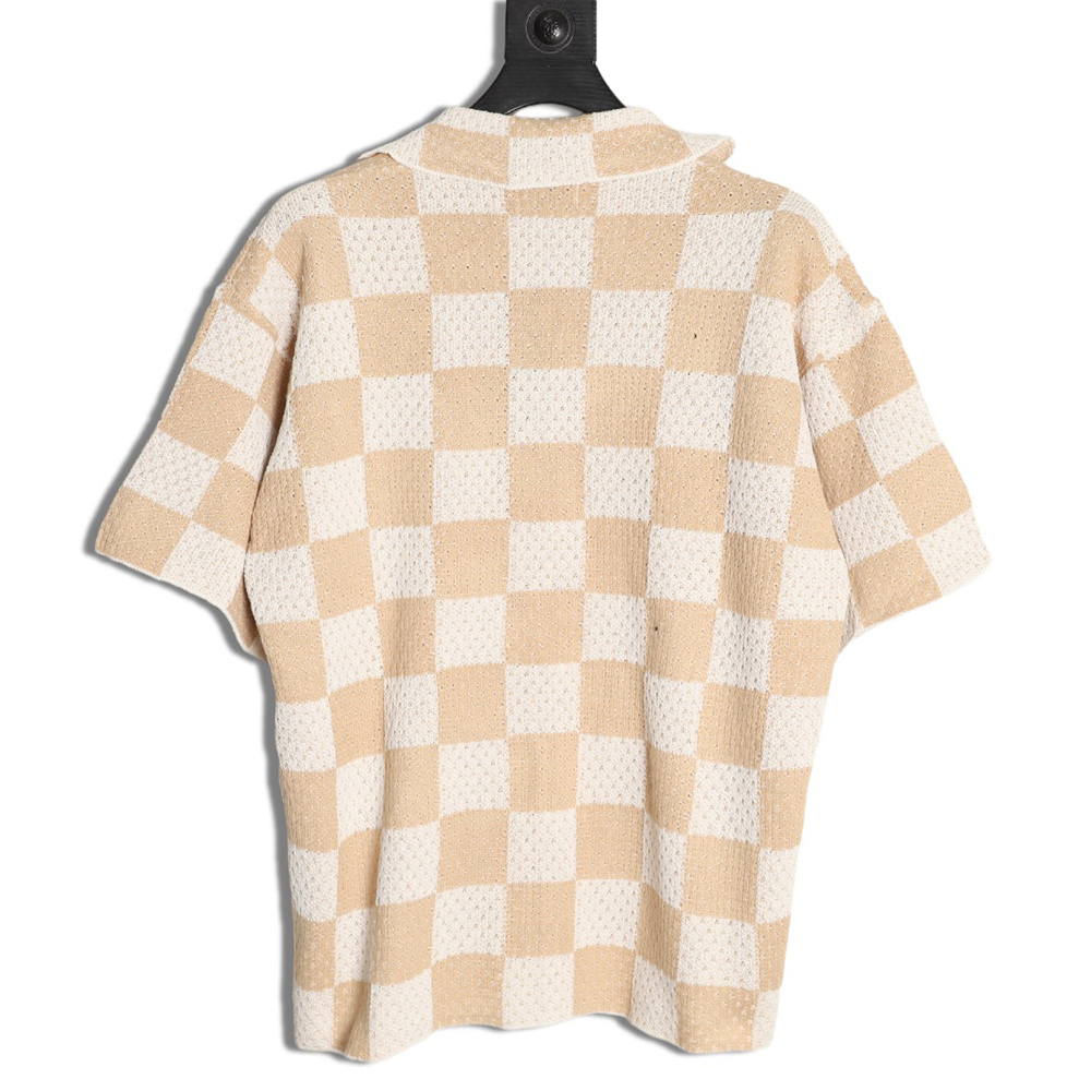 Askyurself checkerboard knit short-sleeved shirt