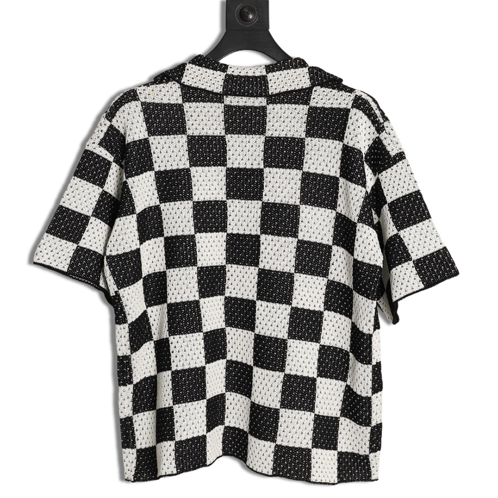 Askyurself checkerboard knit short-sleeved shirt TSK1