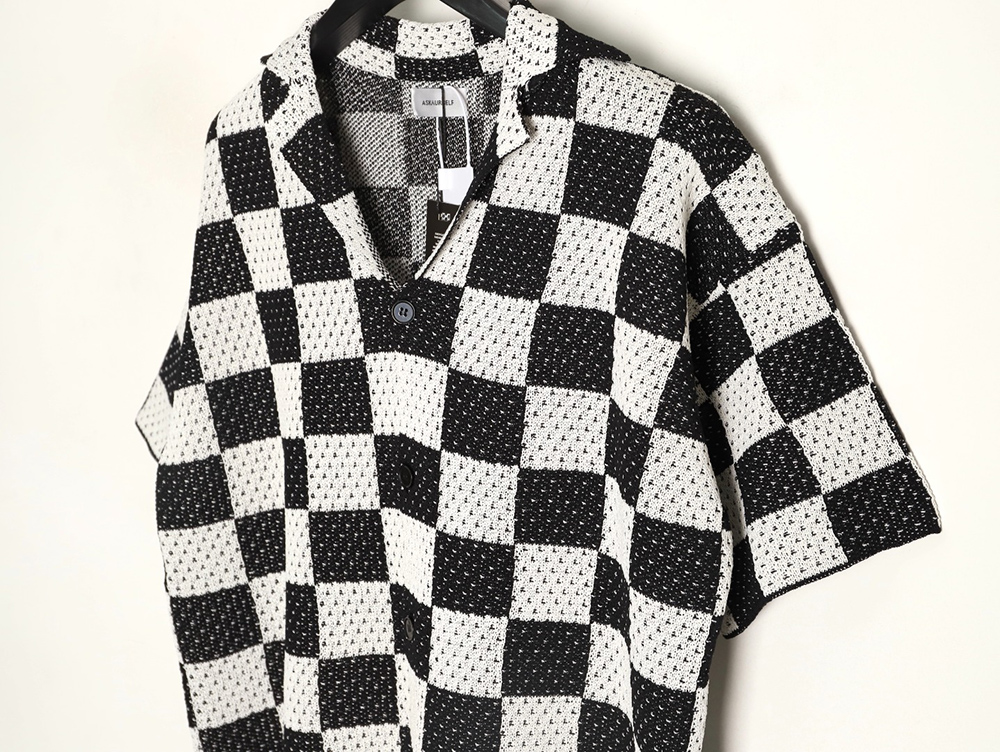 Askyurself checkerboard knit short-sleeved shirt TSK1