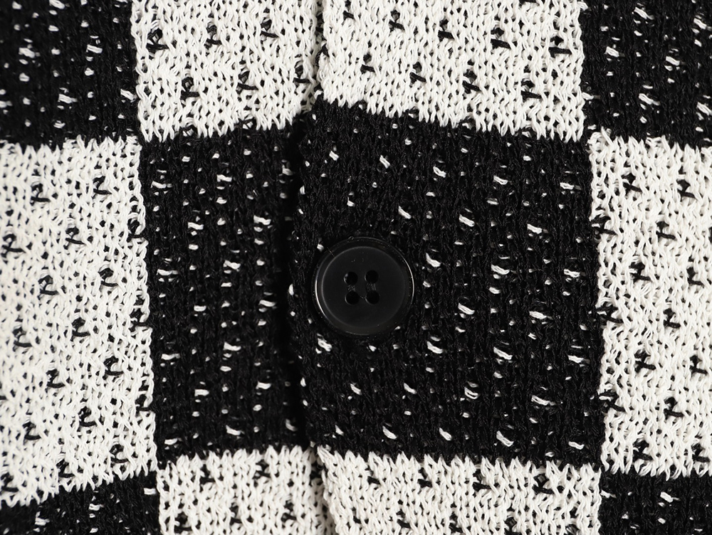 Askyurself checkerboard knit short-sleeved shirt TSK1