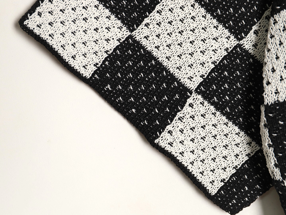 Askyurself checkerboard knit short-sleeved shirt TSK1