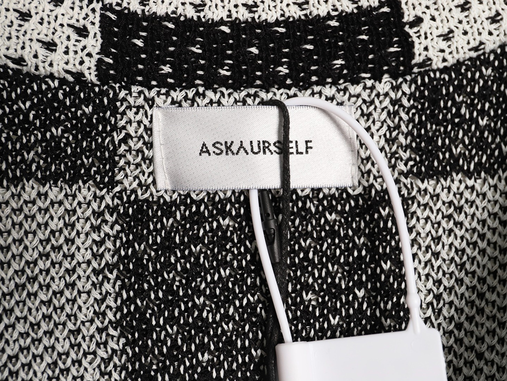 Askyurself checkerboard knit short-sleeved shirt TSK1