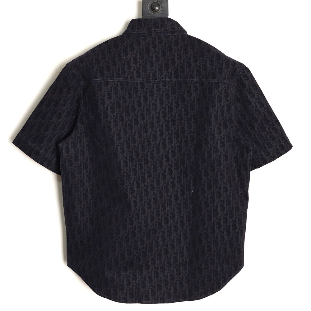 D*or flocked monogram embroidered denim short-sleeved shirt
