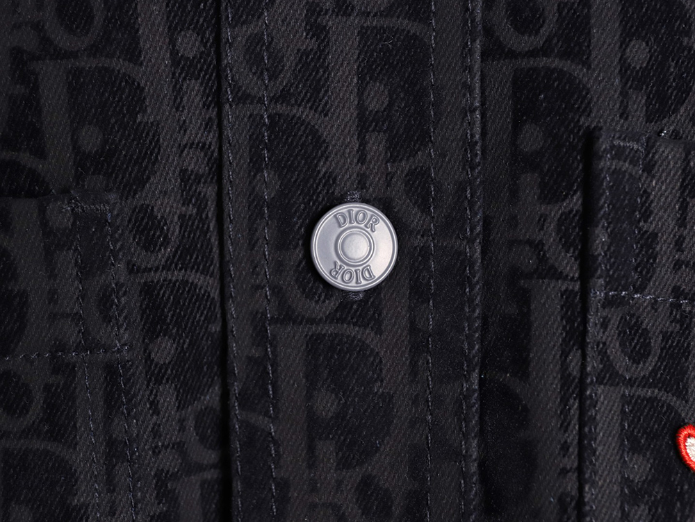 D*or flocked monogram embroidered denim short-sleeved shirt