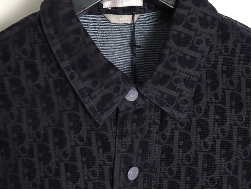 D*or flocked monogram embroidered denim short-sleeved shirt