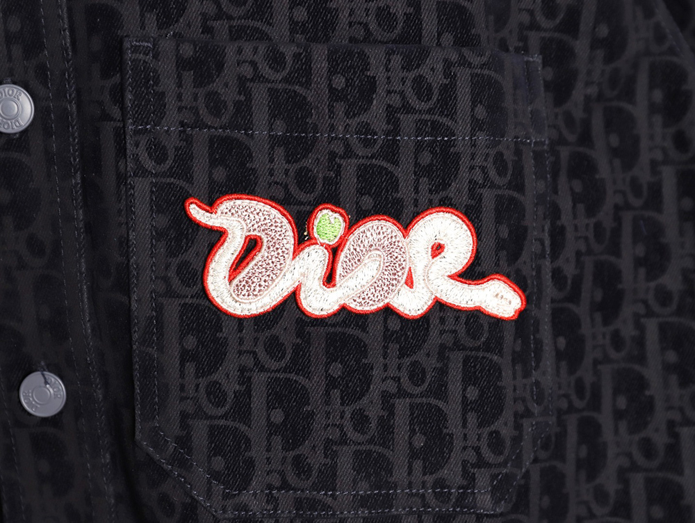 D*or flocked monogram embroidered denim short-sleeved shirt