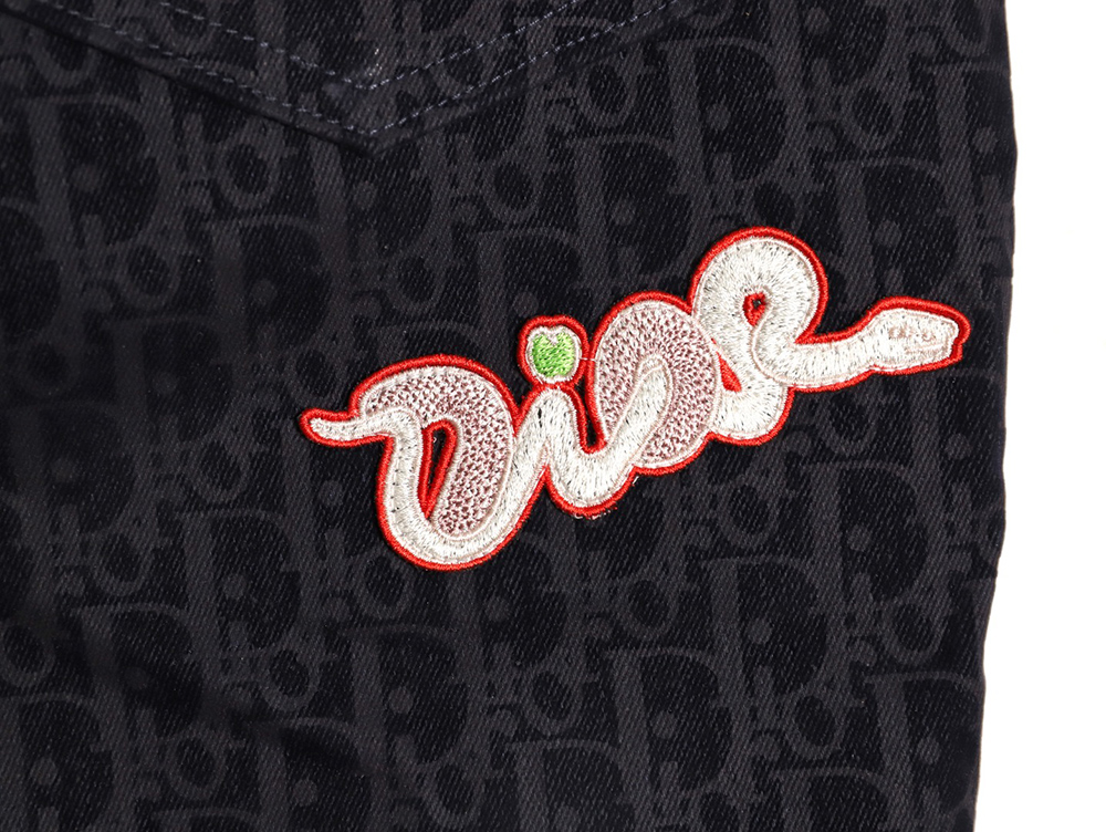 D*or flocked monogram embroidered denim shorts