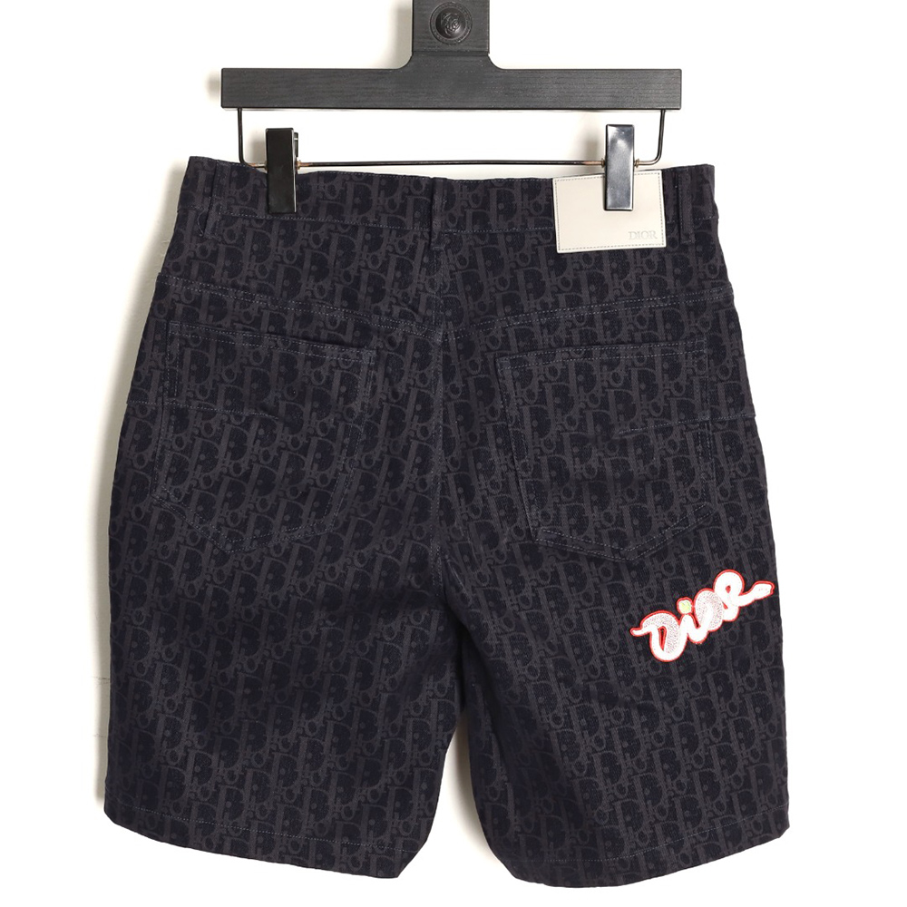 D*or flocked monogram embroidered denim shorts