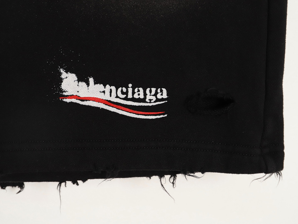 Ba*len*cia*ga fuzzy cola distressed ripped shorts