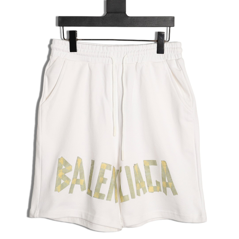 Ba*len*cia*ga masking tape printed shorts