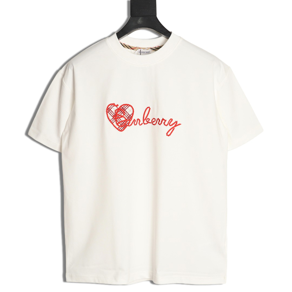 B**rry heart letter embroidered round neck short sleeve t-shirt