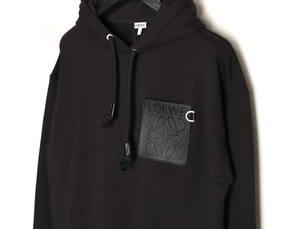L0ew* chest-embossed logo leather pocket hooded sweatshirt