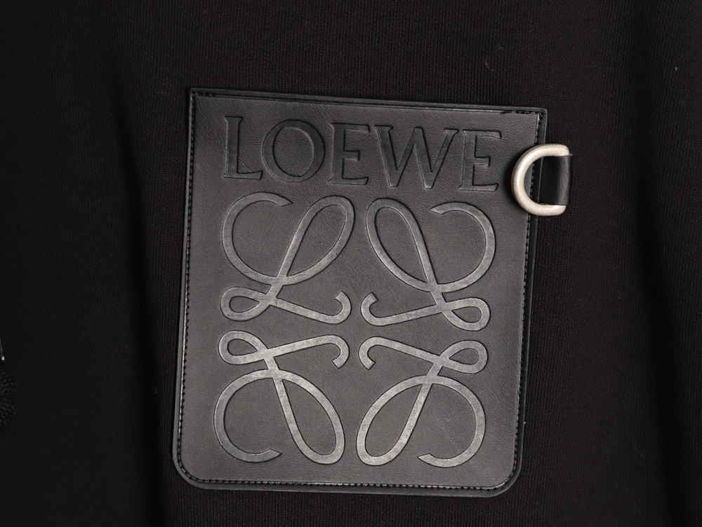 L0ew* chest-embossed logo leather pocket hooded sweatshirt
