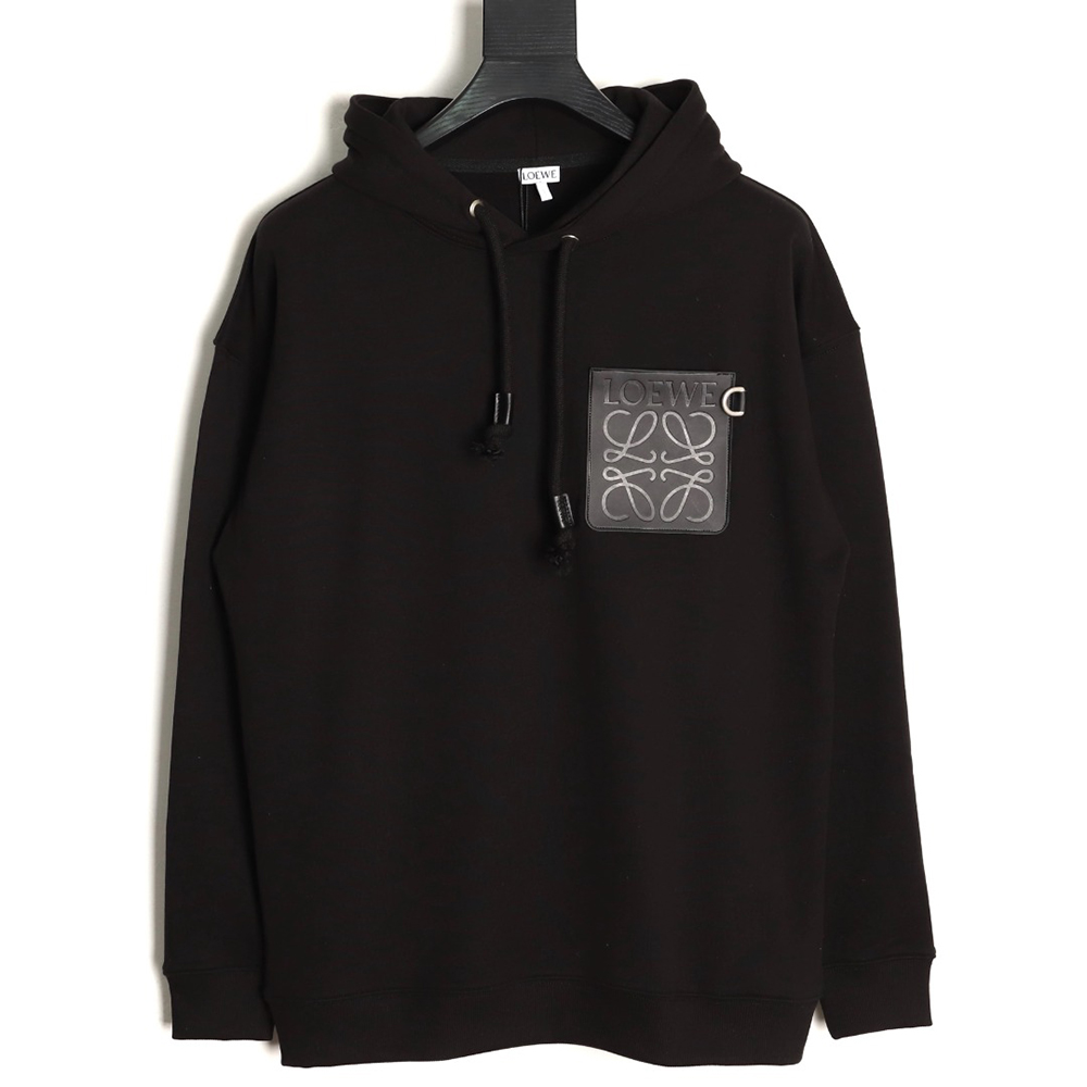 L0ew* chest-embossed logo leather pocket hooded sweatshirt