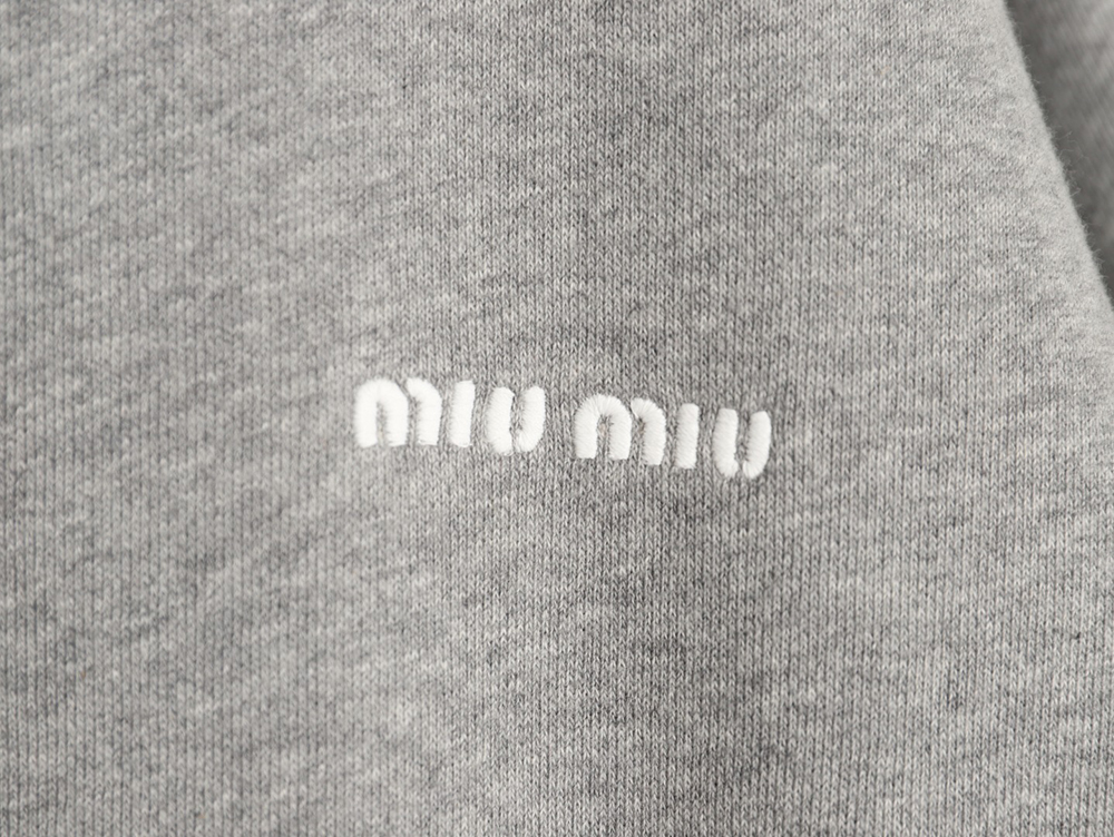 Miu Miu small embroidered zipper cotton and linen stand-up collar jacket