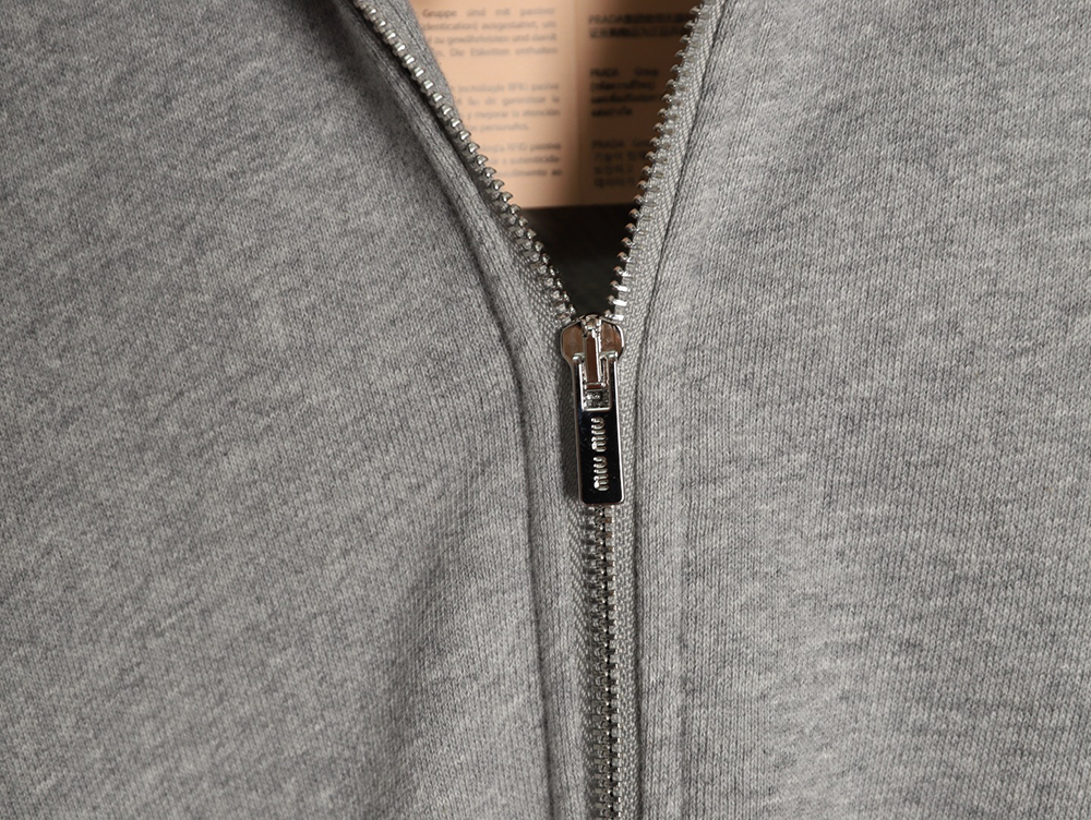 Miu Miu small embroidered zipper cotton and linen stand-up collar jacket