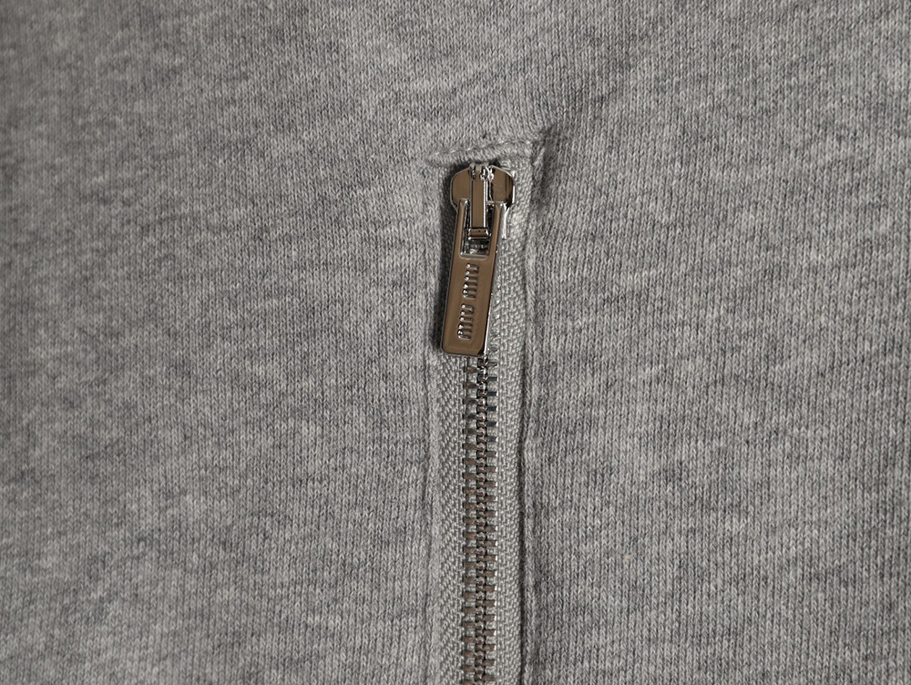 Miu Miu small embroidered zipper cotton and linen stand-up collar jacket