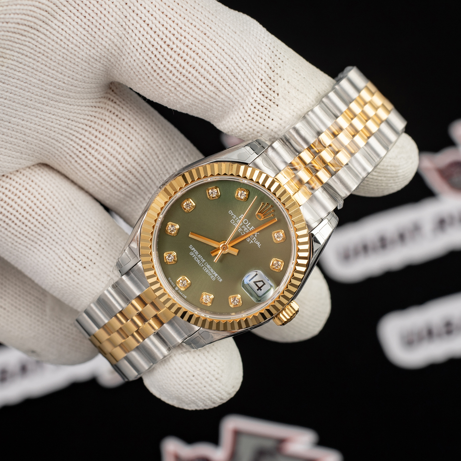 datejust 31mm green 10 Di*m*nd steel rolesor jubilee 278273