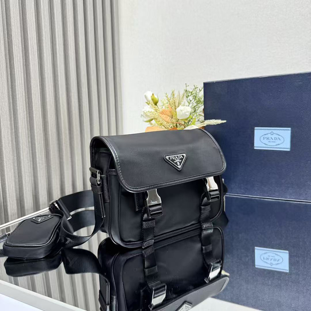 Pra*a re-nylon and saffiano leather shoulder bags 2vd034 22*16*8.5cm