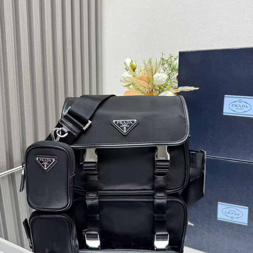 Pra*a re-nylon and saffiano leather shoulder bags 2vd034 22*16*8.5cm