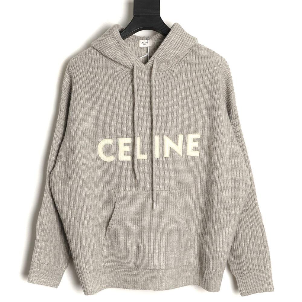 Ce**e hooded knitted sweater with lettering on the chest