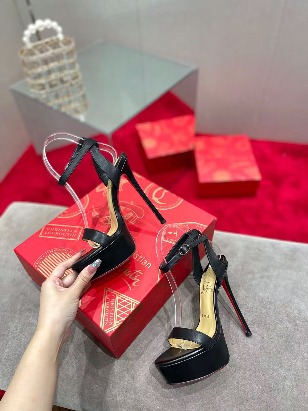 Ch**an louboutin loubi queen alta high heel sandals h:150mm platform:50mm