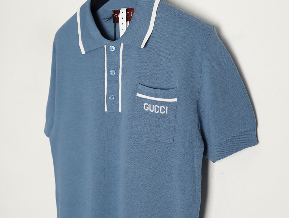 G*u*i contrast collar embroidered logo knitted polo short sleeve
