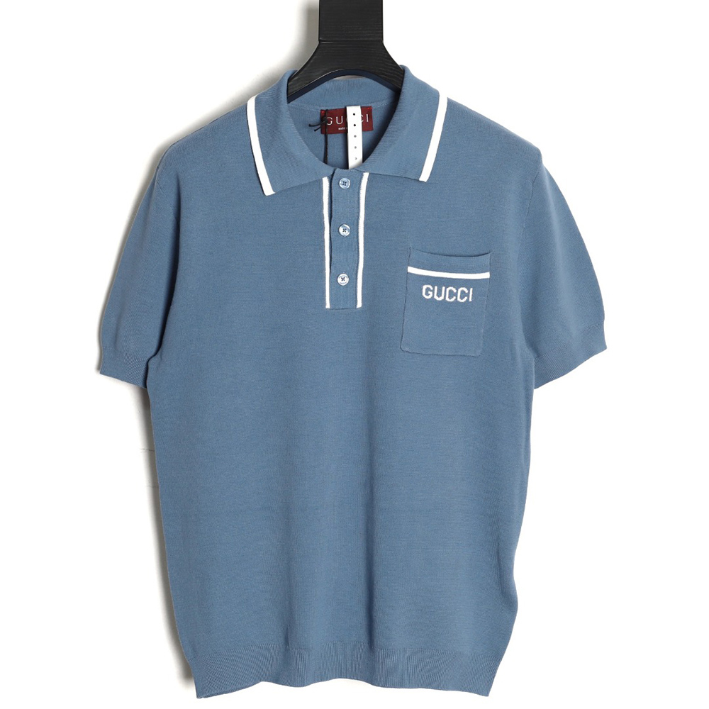 G*u*i contrast collar embroidered logo knitted polo short sleeve