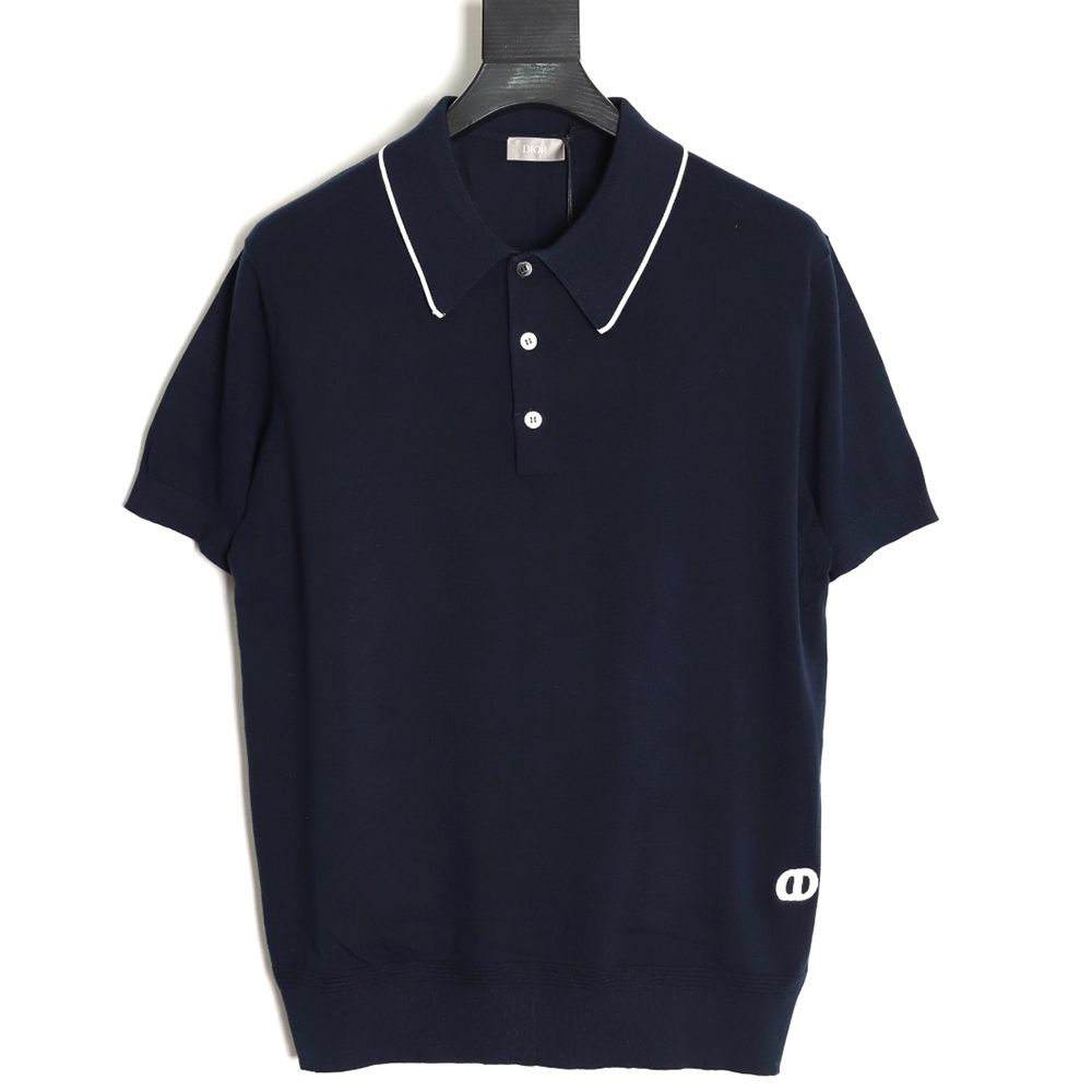 D*or embroidered small logo knitted polo short-sleeved