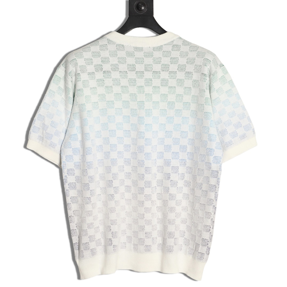 l0*is V*t0n checkerboard color gradient jacquard knit short sleeves
