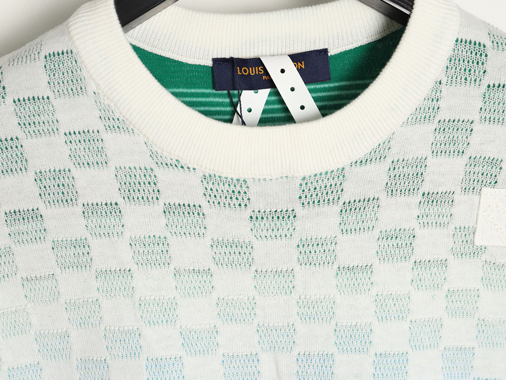 l0*is V*t0n checkerboard color gradient jacquard knit short sleeves