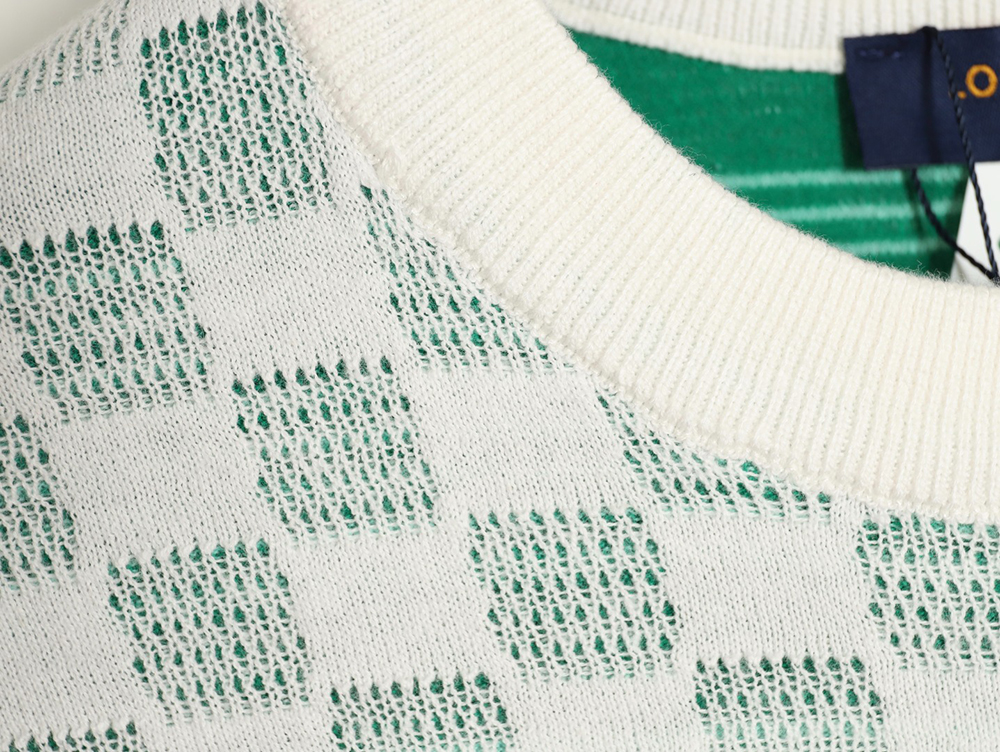 l0*is V*t0n checkerboard color gradient jacquard knit short sleeves