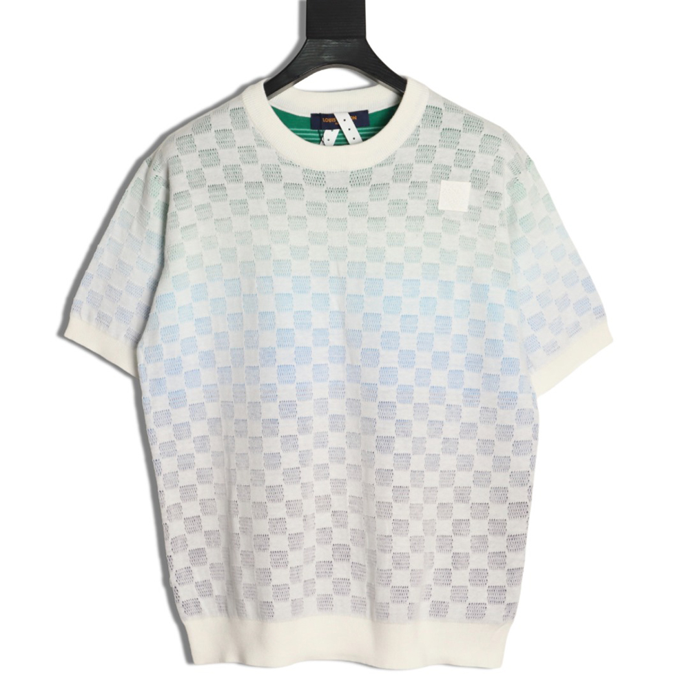 l0*is V*t0n checkerboard color gradient jacquard knit short sleeves