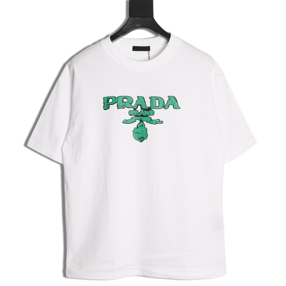 Pra*a green letter logo print short sleeves