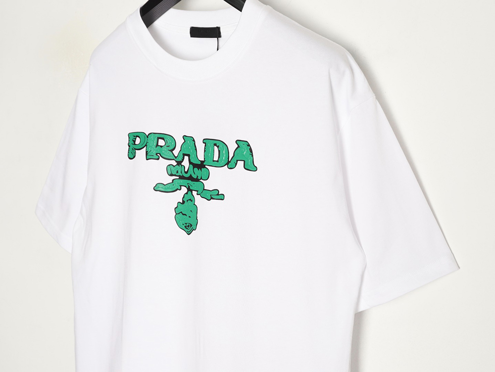 Pra*a green letter logo print short sleeves