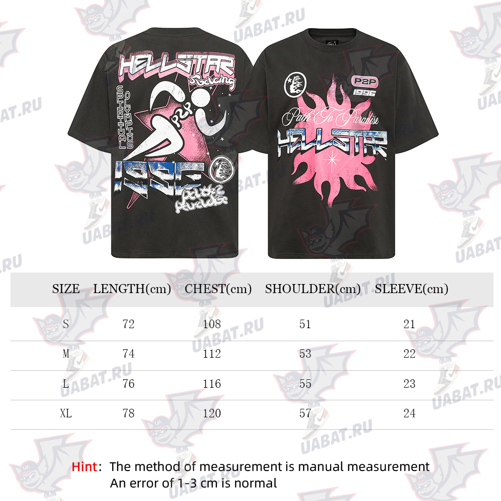 Hell star Spiritual Running print hip-hop short-sleeved T-shirt