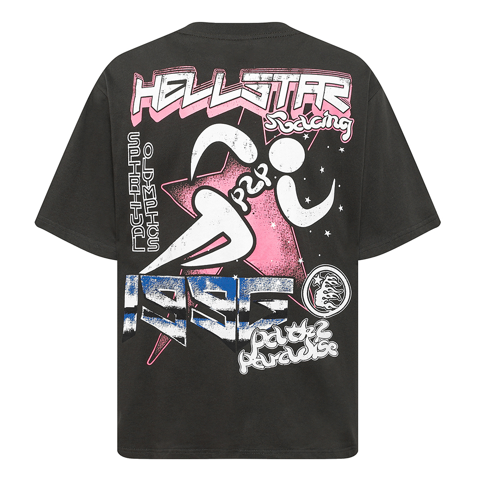 Hell star Spiritual Running print hip-hop short-sleeved T-shirt