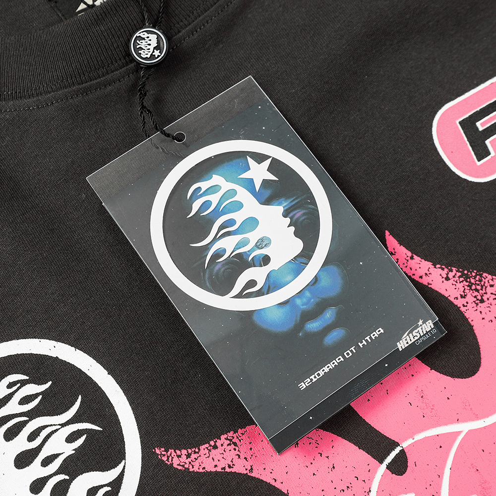 Hell star Spiritual Running print hip-hop short-sleeved T-shirt