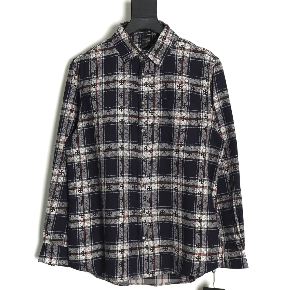 Ch**me He**ts all-over printed cuffs leather plaid shirt