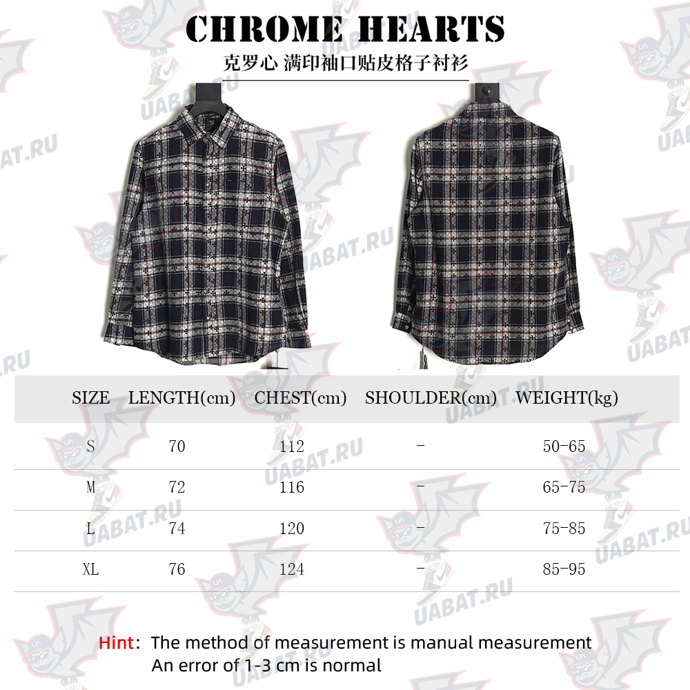 Ch**me He**ts all-over printed cuffs leather plaid shirt