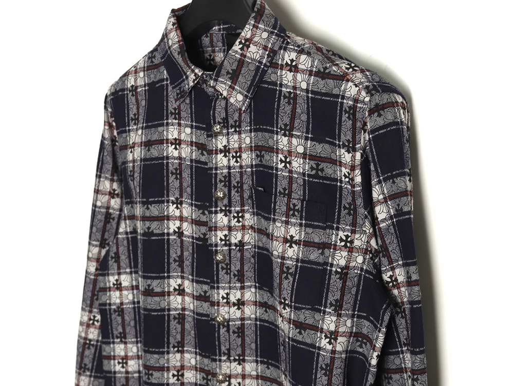 Ch**me He**ts all-over printed cuffs leather plaid shirt