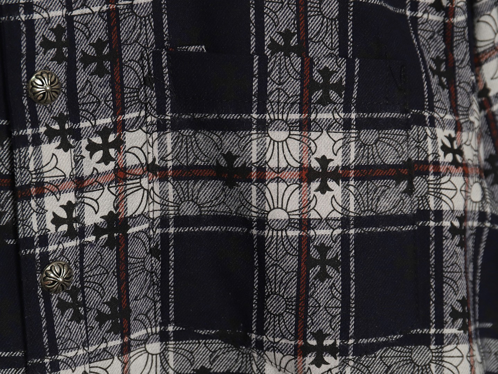 Ch**me He**ts all-over printed cuffs leather plaid shirt